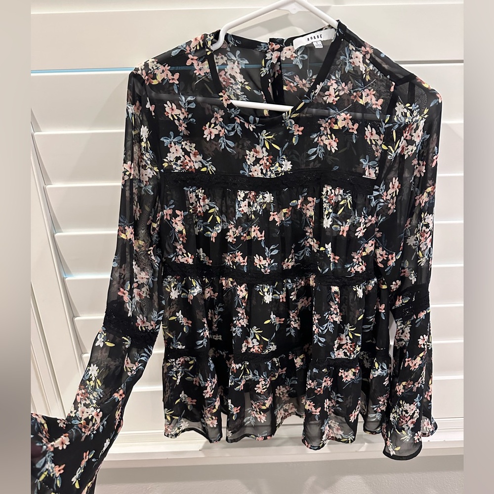 Ro & De flowy black floral see through blouse